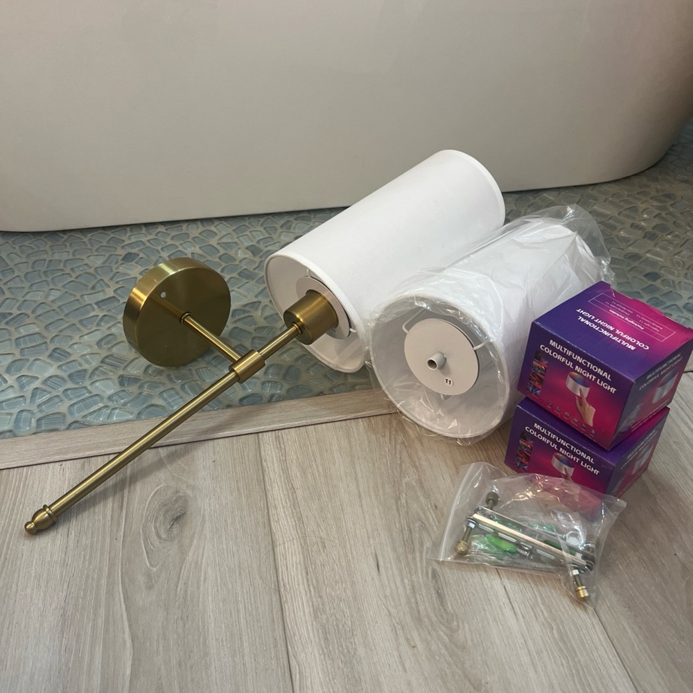 Two Battery Gold Wall Sconces with Remote Control and Color Changing
